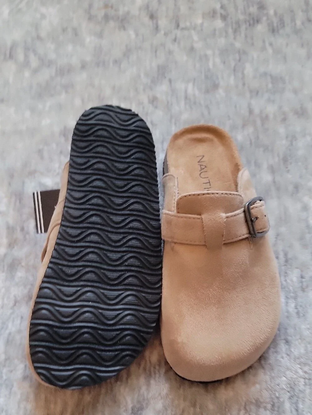 Nautica Kids Tan Suede Slip-On Clogs with Buckle Accent Size 13